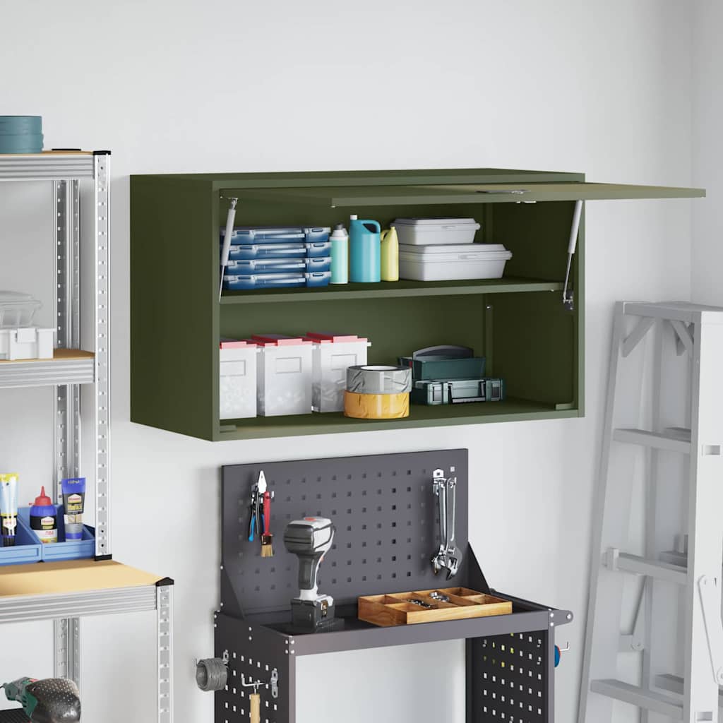 Wall Cabinet for Garage with Gas-lift Door Olive green