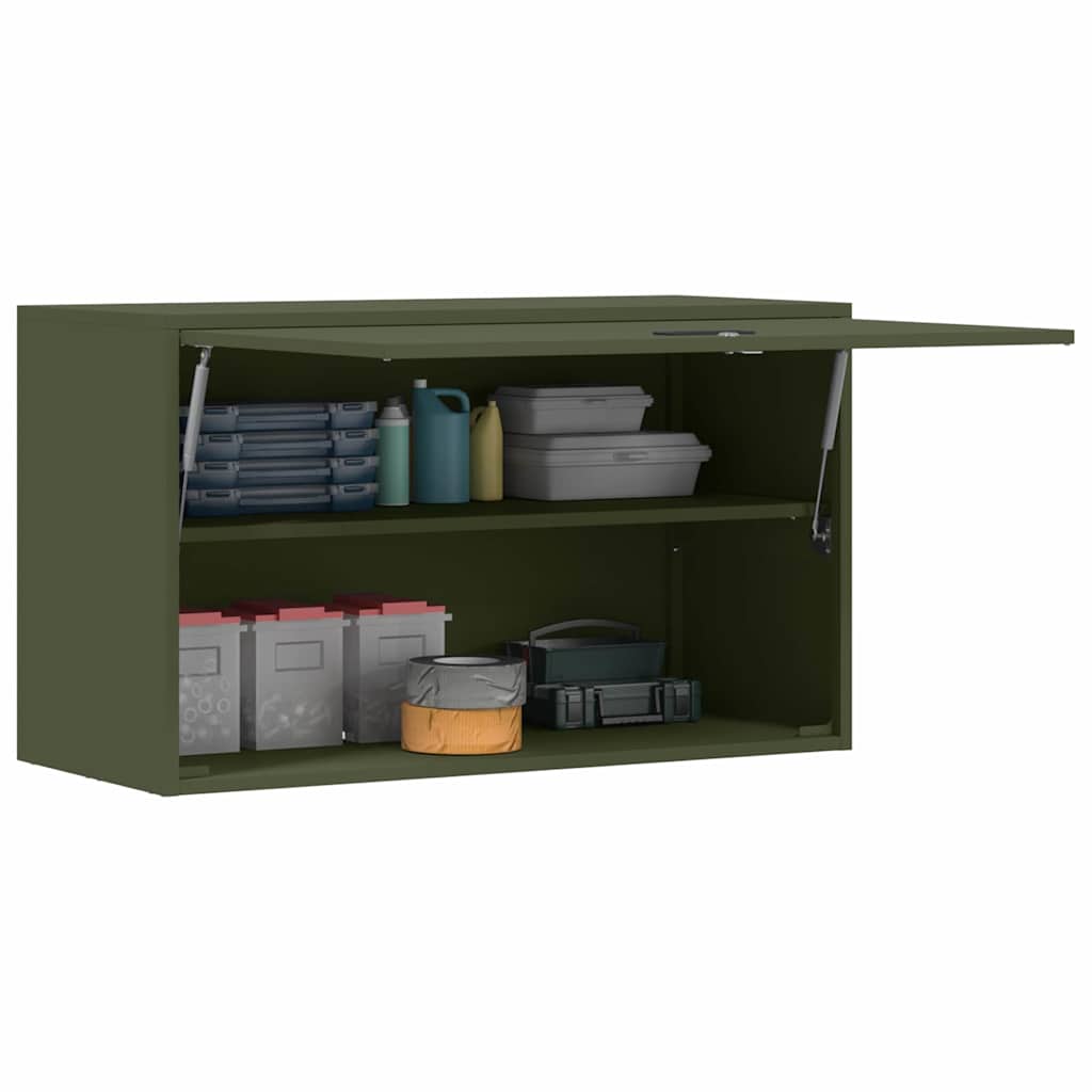 Wall Cabinet for Garage with Gas-lift Door Olive green
