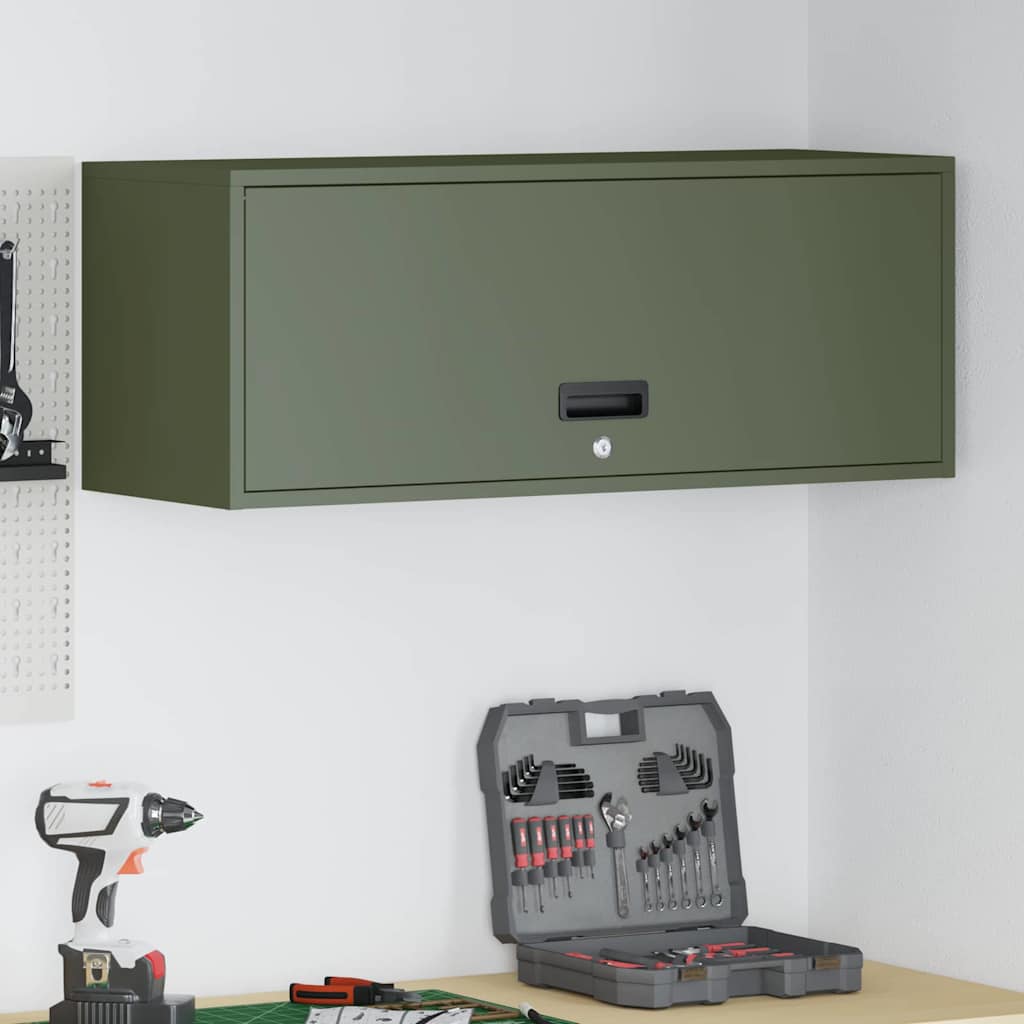 Wall Cabinet for Garage with Gas-lift Door Olive green