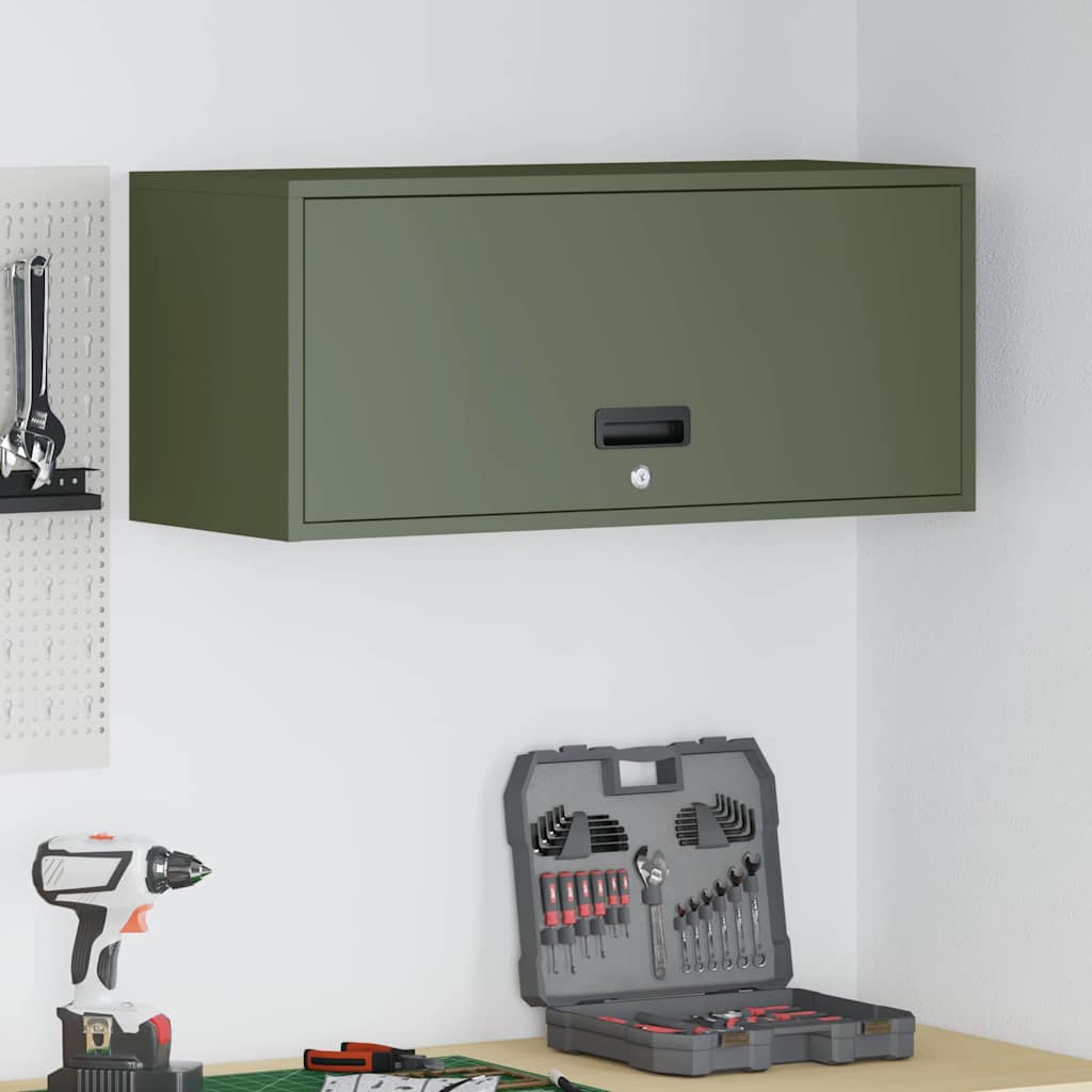 Wall Cabinet for Garage with Gas-lift Door Olive green