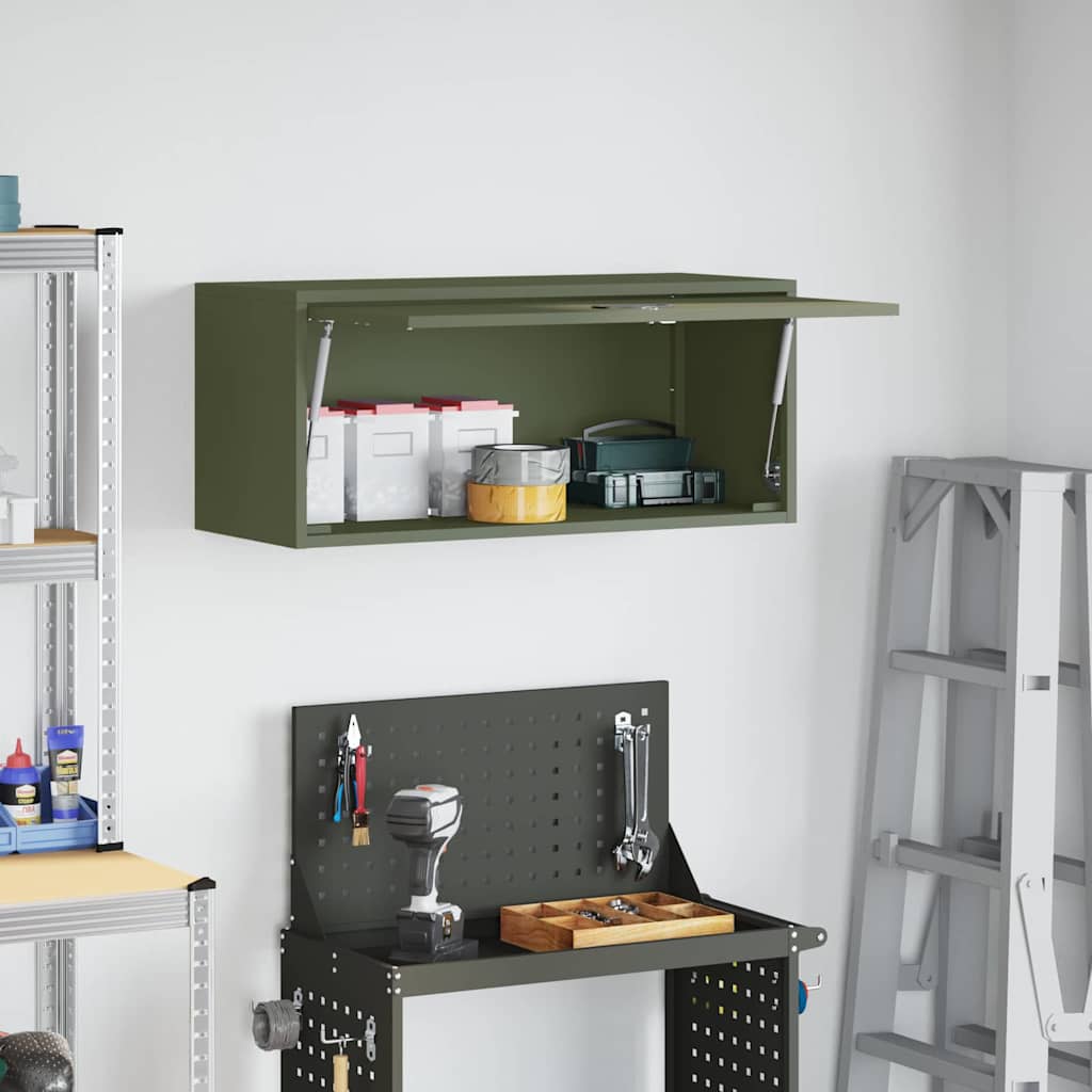 Wall Cabinet for Garage with Gas-lift Door Olive green
