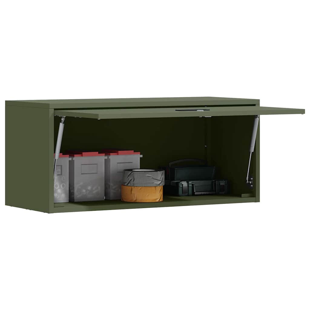 Wall Cabinet for Garage with Gas-lift Door Olive green