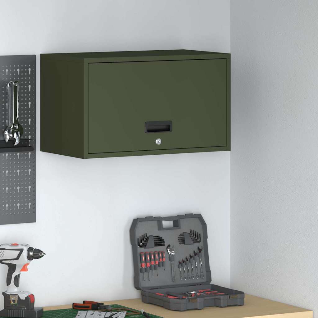 Wall Cabinet for Garage with Gas-lift Door Olive green
