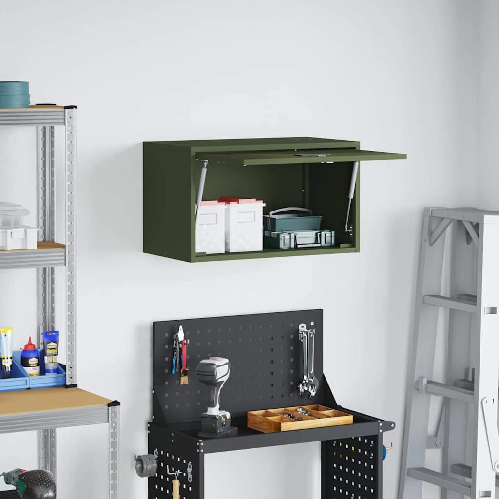 Wall Cabinet for Garage with Gas-lift Door Olive green