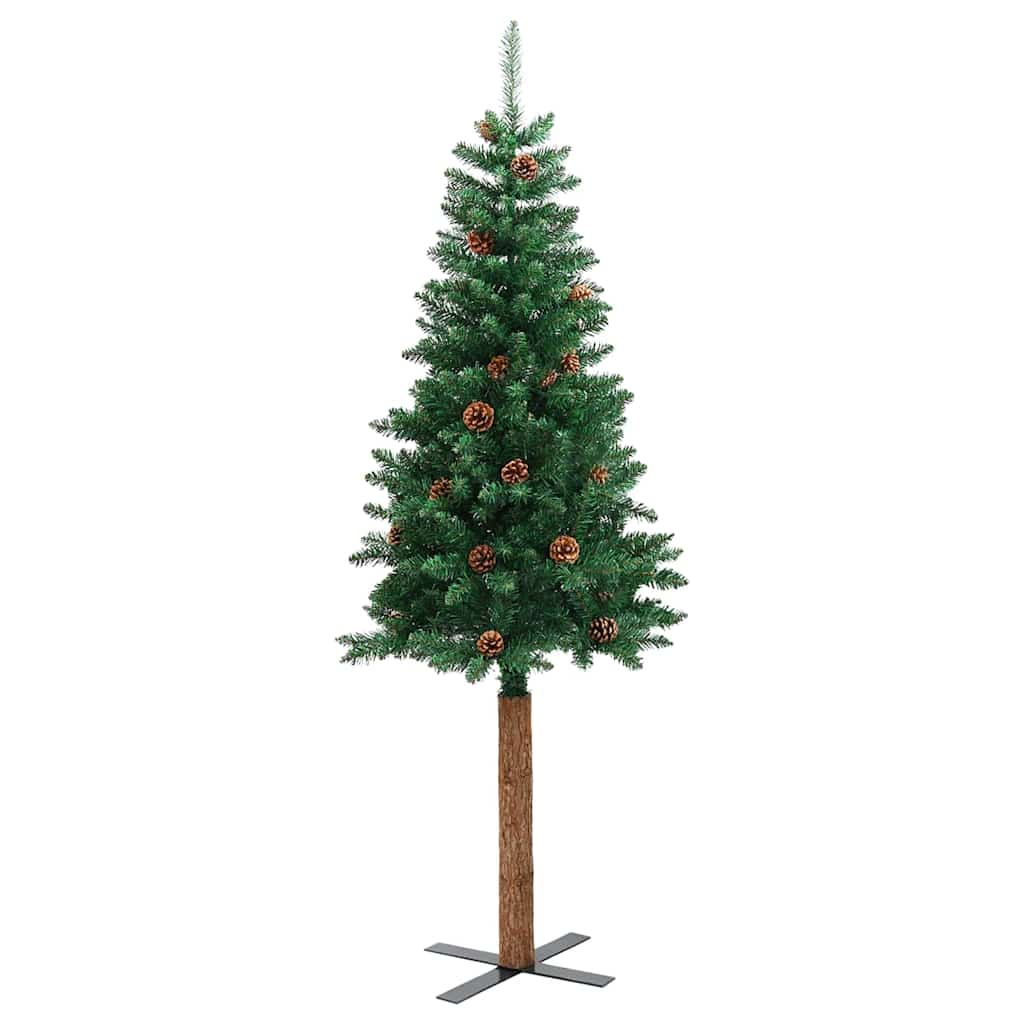 Slim Christmas Tree Green 150 cm PVC and Solid Pine wood