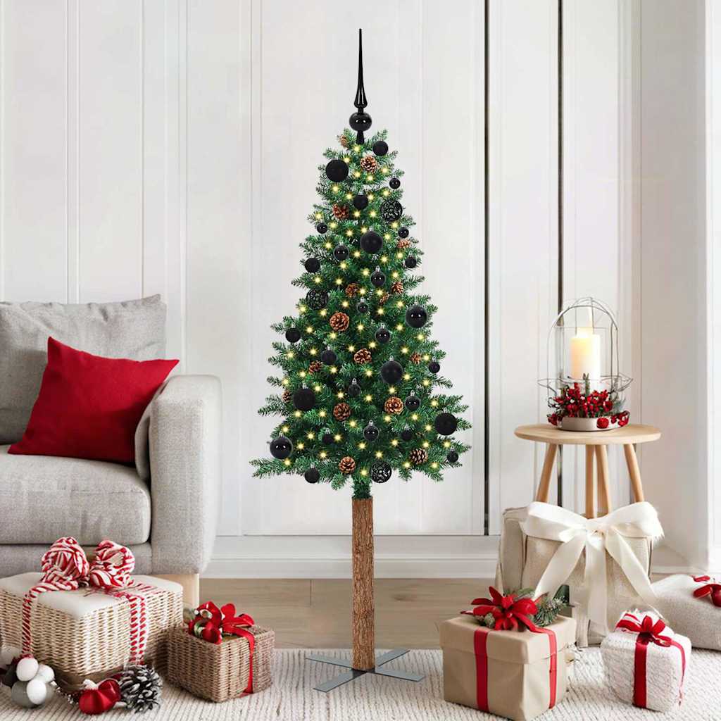 Slim Christmas Tree Green 150 cm PVC and Solid Pine wood