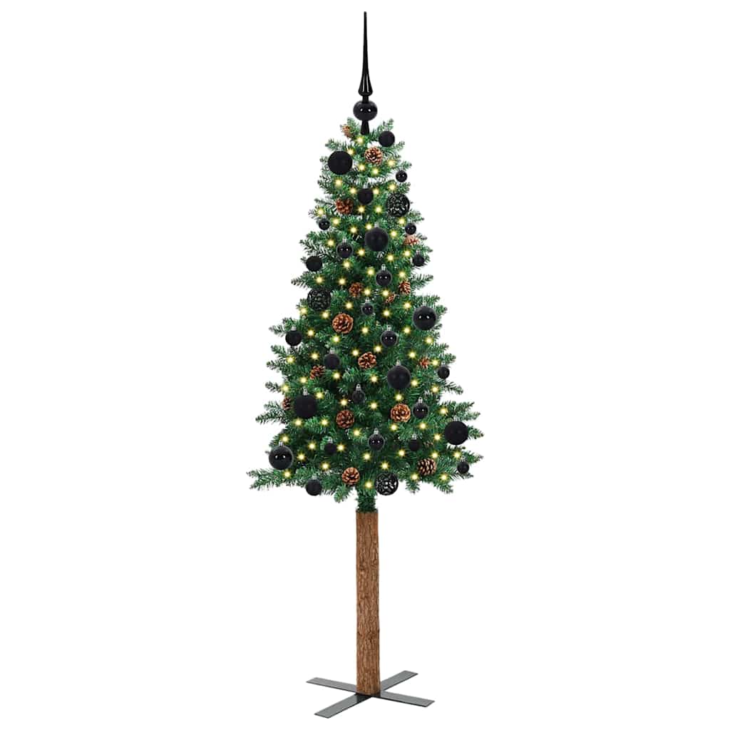 Slim Christmas Tree Green 150 cm PVC and Solid Pine wood