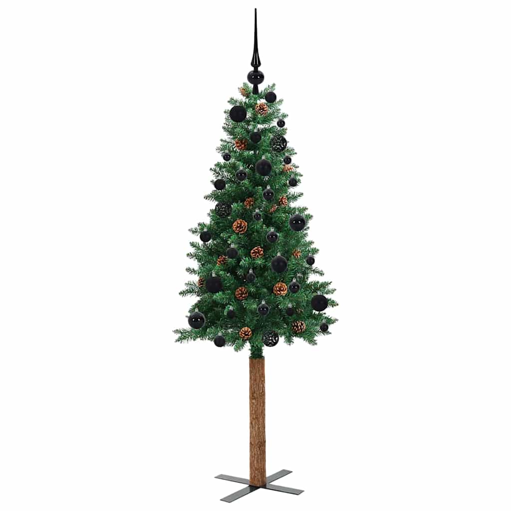 Slim Christmas Tree Green 150 cm PVC and Solid Pine wood