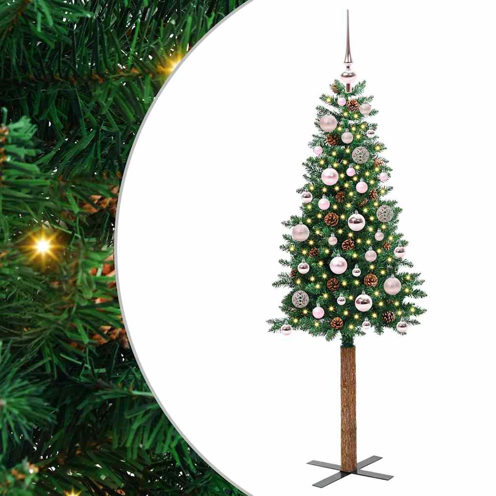 Slim Christmas Tree Green 150 cm PVC and Solid Pine wood