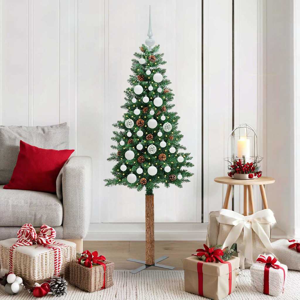 Slim Christmas Tree Green 150 cm PVC and Solid Pine wood