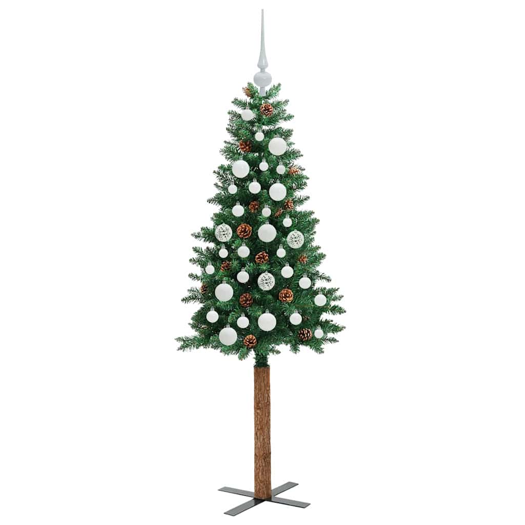 Slim Christmas Tree Green 150 cm PVC and Solid Pine wood