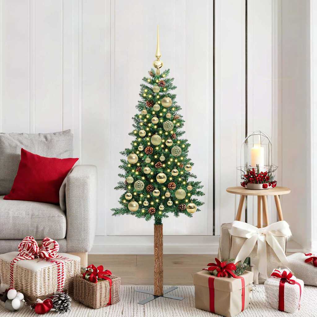 Slim Christmas Tree Green 150 cm PVC and Solid Pine wood
