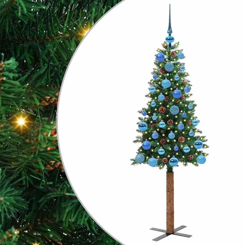 Slim Christmas Tree Green 150 cm PVC and Solid Pine wood