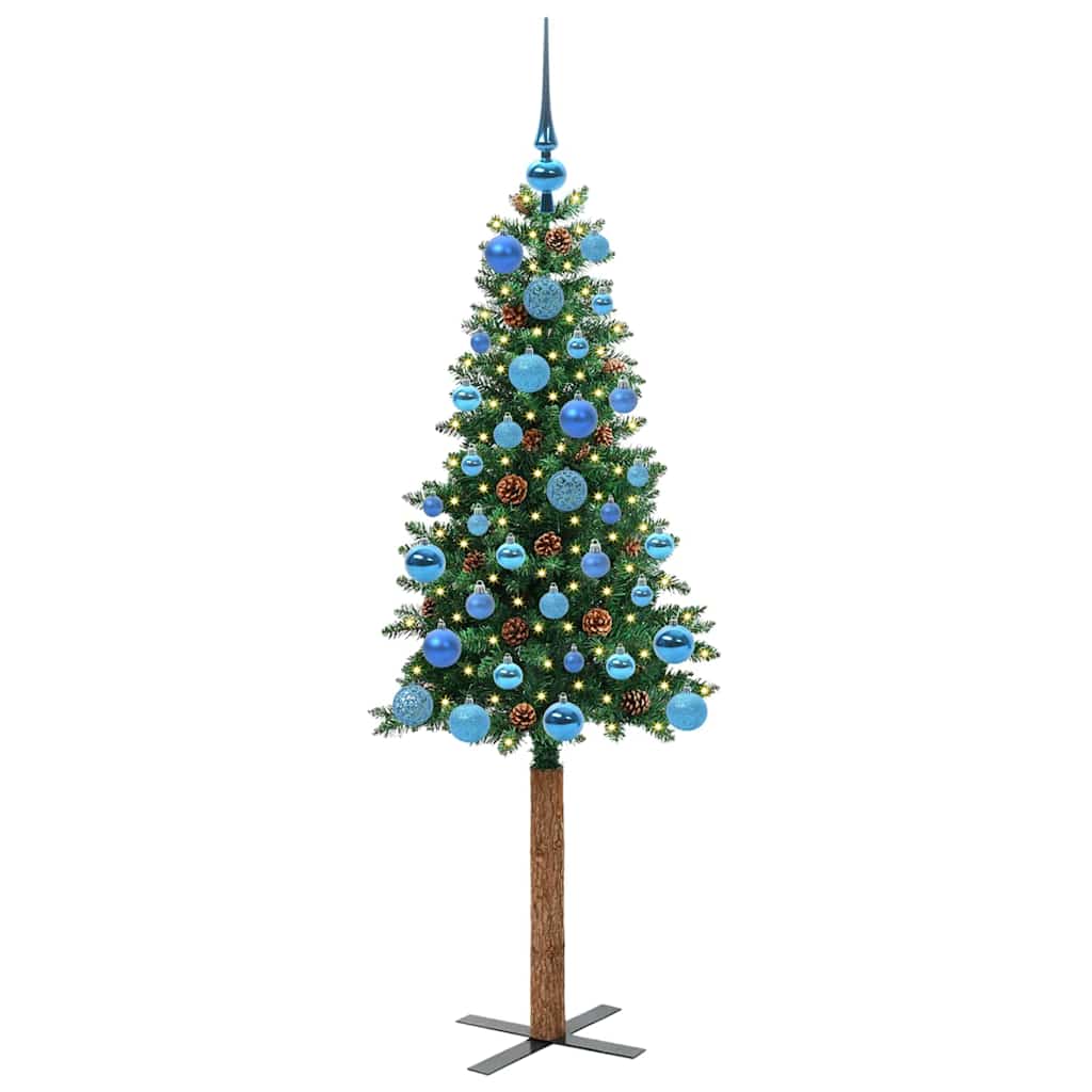 Slim Christmas Tree Green 150 cm PVC and Solid Pine wood