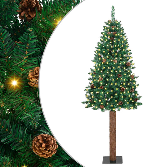 Slim Christmas Tree Green 210 cm PVC and Solid Pine wood