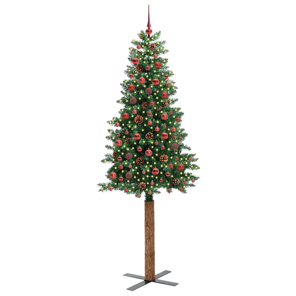 Slim Christmas Tree Green 210 cm PVC and Solid Pine wood