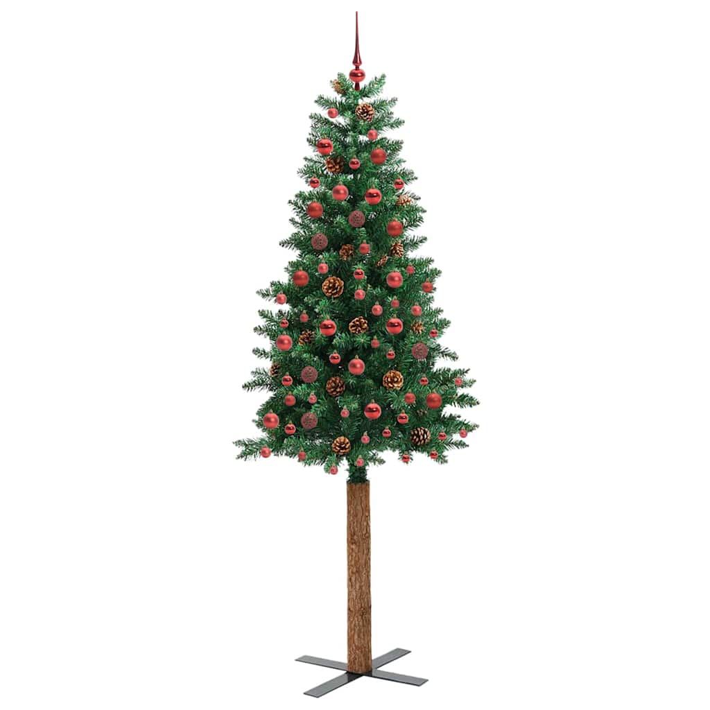 Slim Christmas Tree Green 210 cm PVC and Solid Pine wood