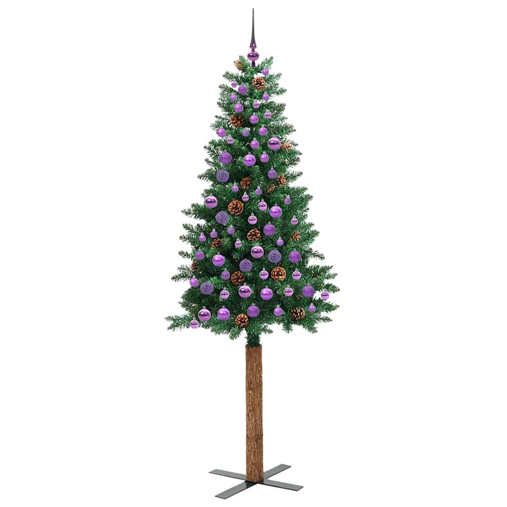 Slim Christmas Tree Green 210 cm PVC and Solid Pine wood