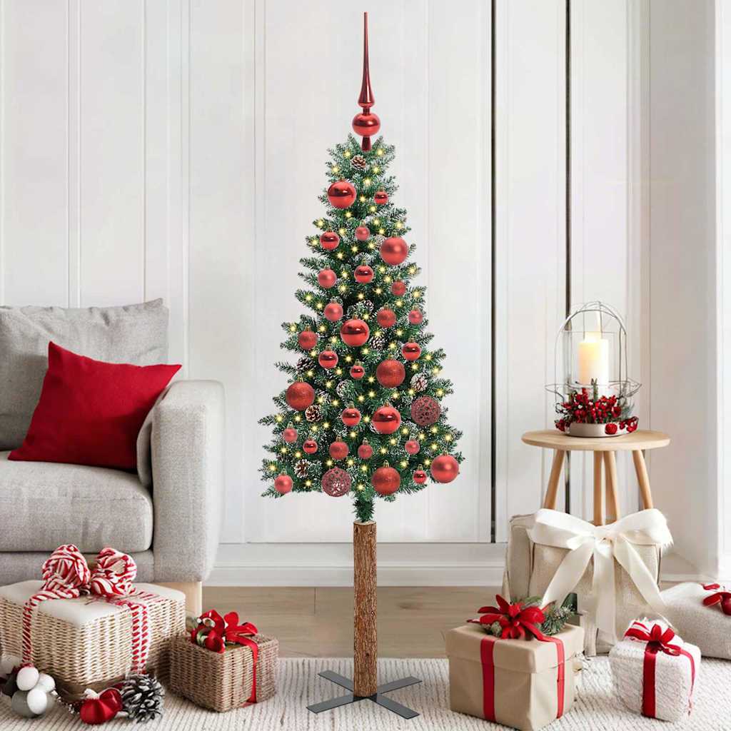 Slim Christmas Tree Green 150 cm PVC and Solid Pine wood