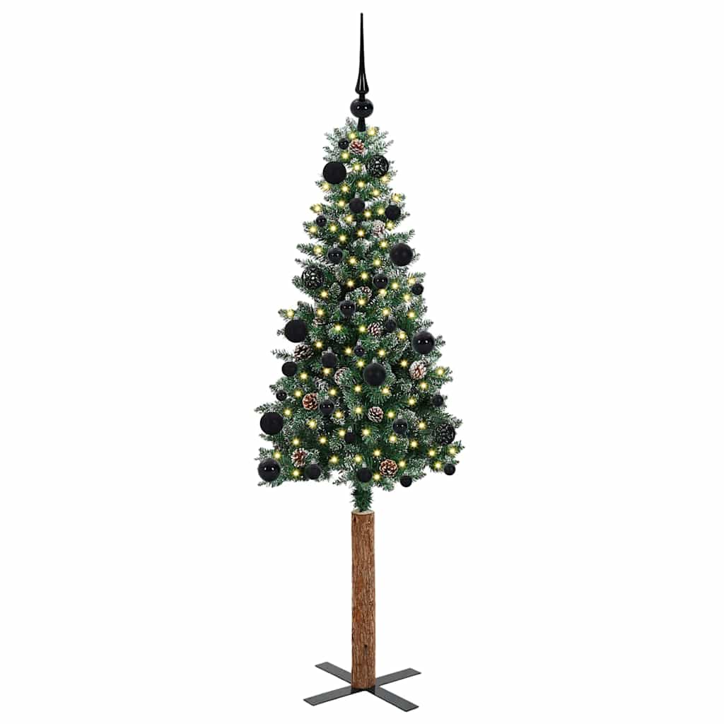 Slim Christmas Tree Green 150 cm PVC and Solid Pine wood