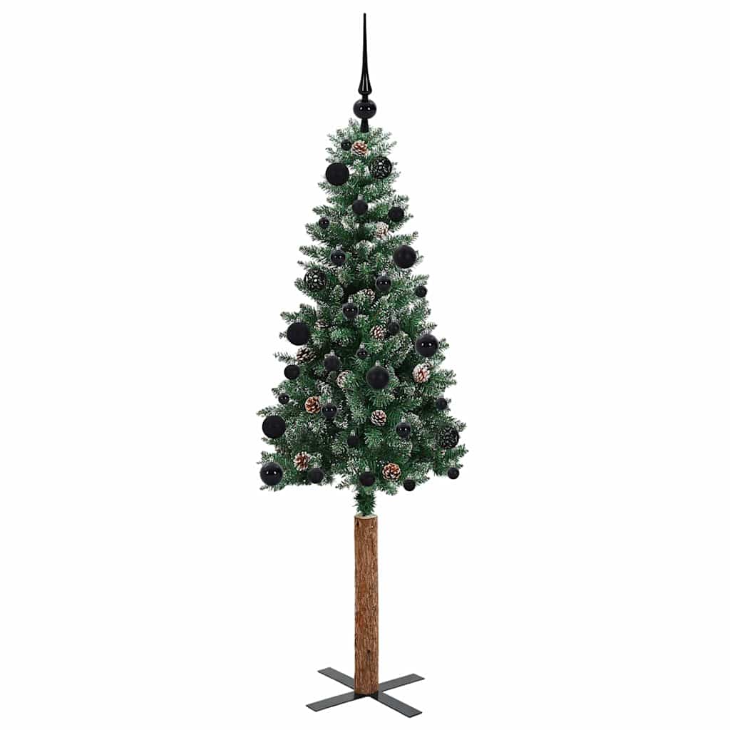 Slim Christmas Tree Green 150 cm PVC and Solid Pine wood