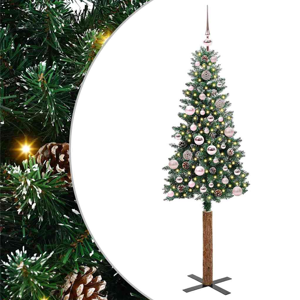 Slim Christmas Tree Green 150 cm PVC and Solid Pine wood