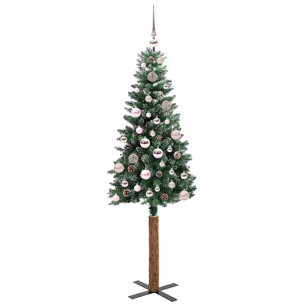 Slim Christmas Tree Green 150 cm PVC and Solid Pine wood