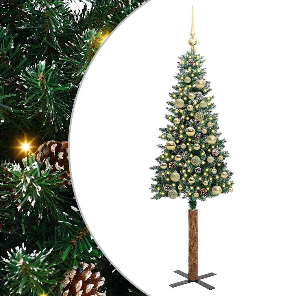Slim Christmas Tree Green 150 cm PVC and Solid Pine wood