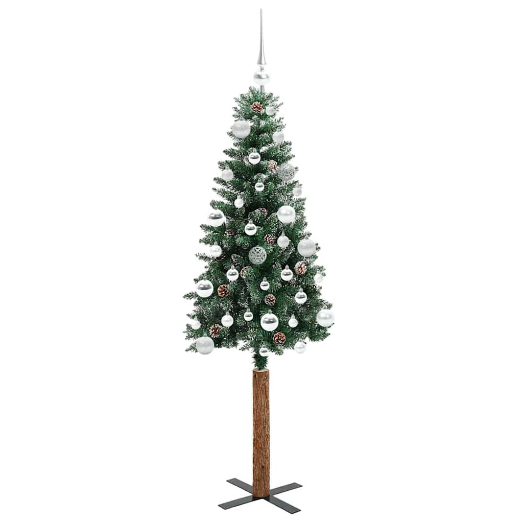 Slim Christmas Tree Green 150 cm PVC and Solid Pine wood