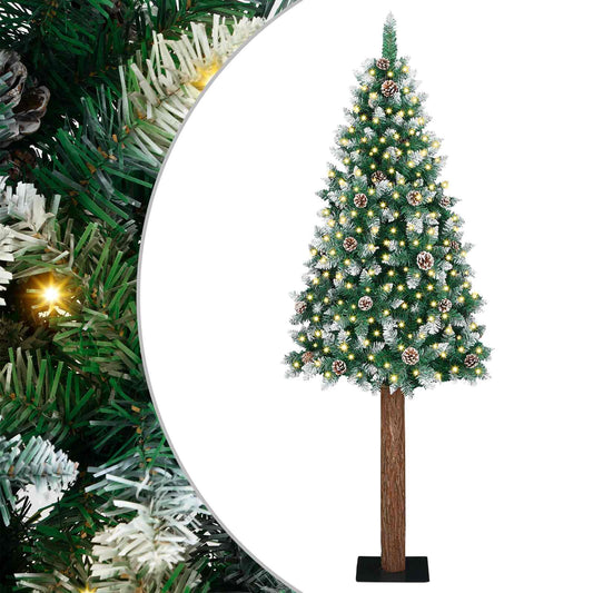 Slim Christmas Tree Green 180 cm PVC and Solid Pine wood