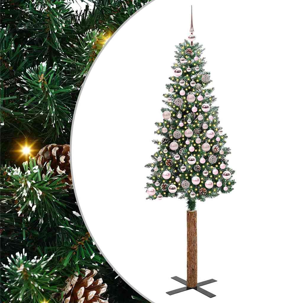 Slim Christmas Tree Green 180 cm PVC and Solid Pine wood