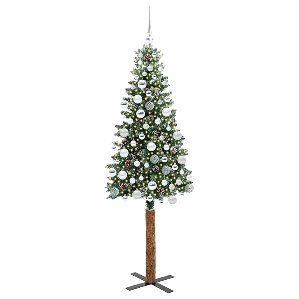 Slim Christmas Tree Green 180 cm PVC and Solid Pine wood