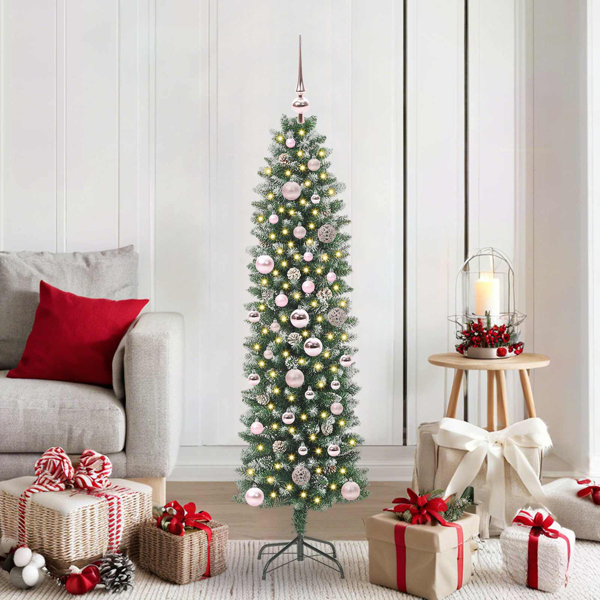 Artificial Slim Christmas Tree Green and White 150 cm