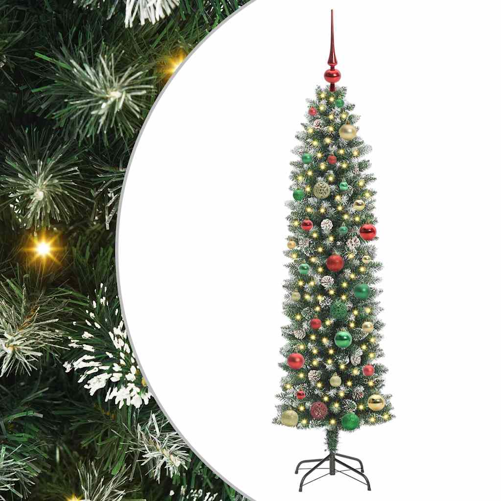 Artificial Slim Christmas Tree Green and White 150 cm