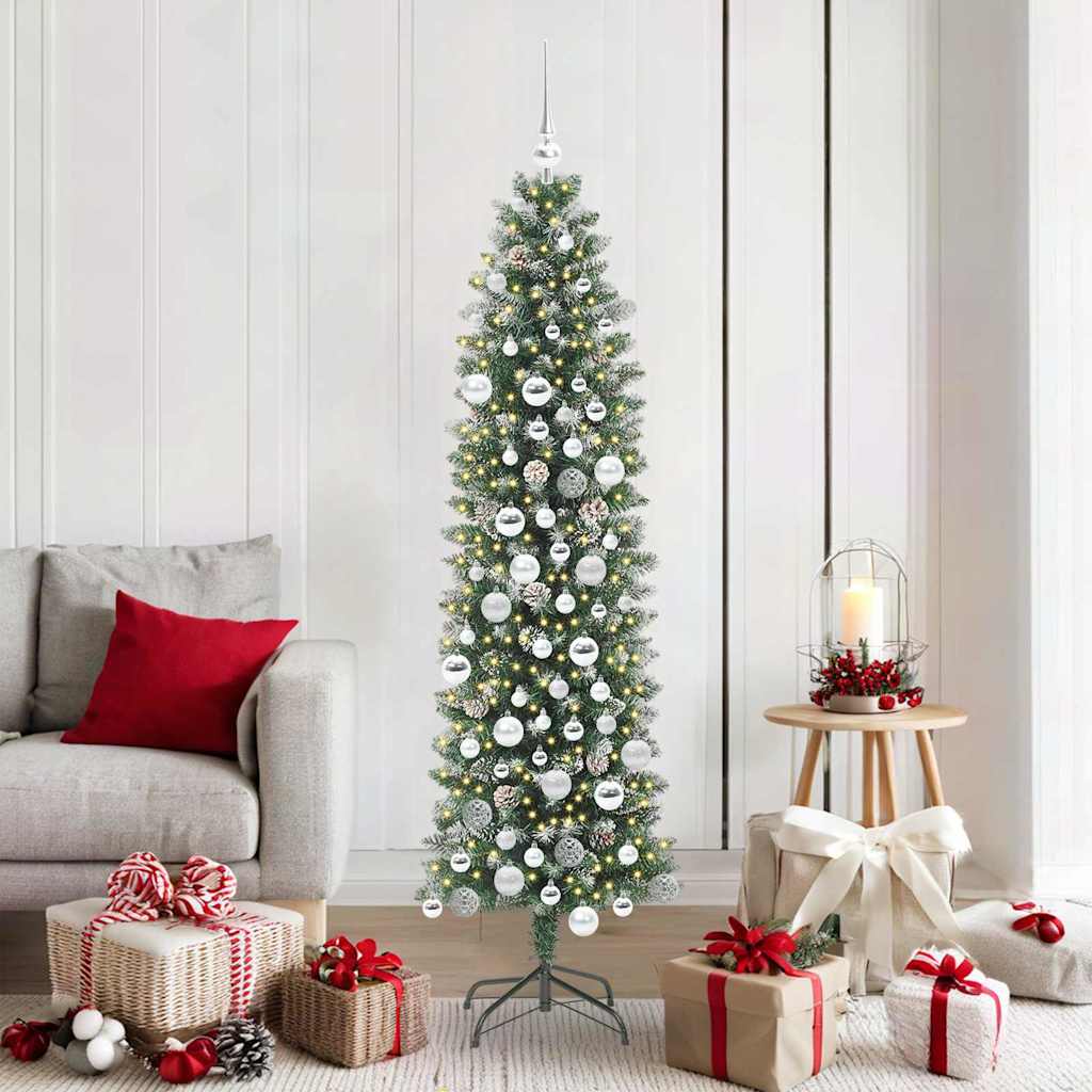 Artificial Slim Christmas Tree Green and White 180 cm
