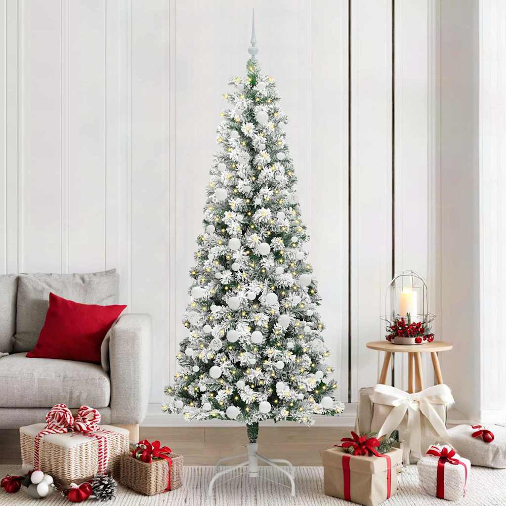 Artificial Hinged Christmas Tree Green and White 210 cm