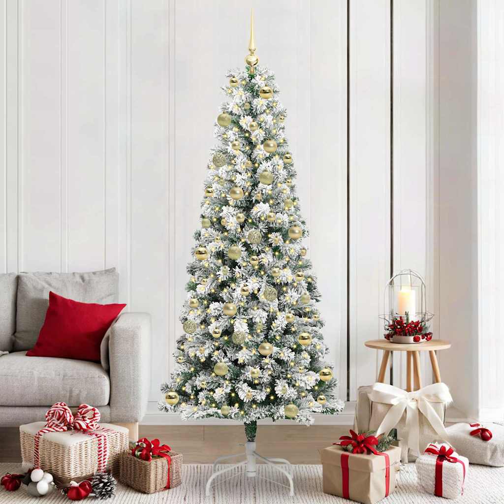 Artificial Hinged Christmas Tree Green and White 210 cm
