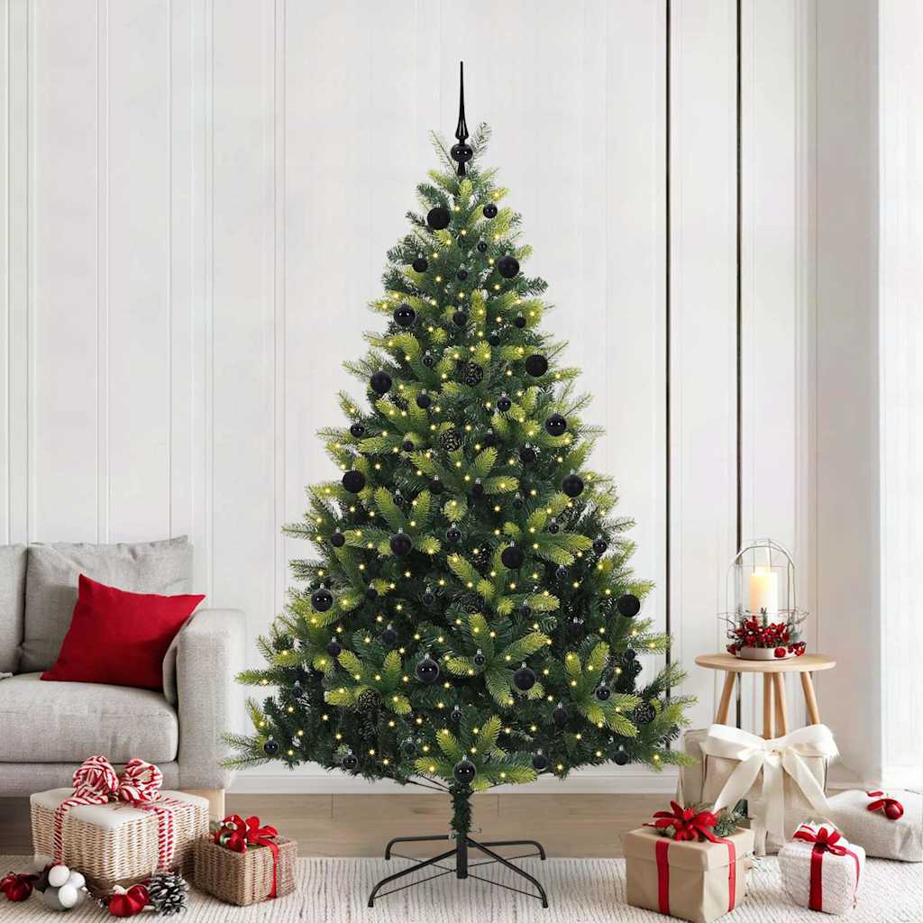 Artificial Hinged Christmas Tree 300 LEDs Green 210 cm