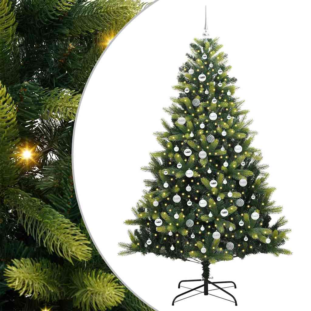 Artificial Hinged Christmas Tree 300 LEDs Green 210 cm