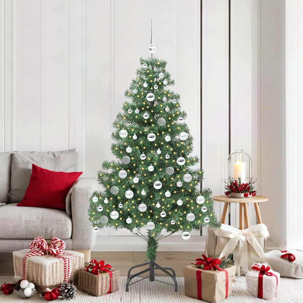 Christmas Tree with LED Light Green 180 cm PVC and Steel