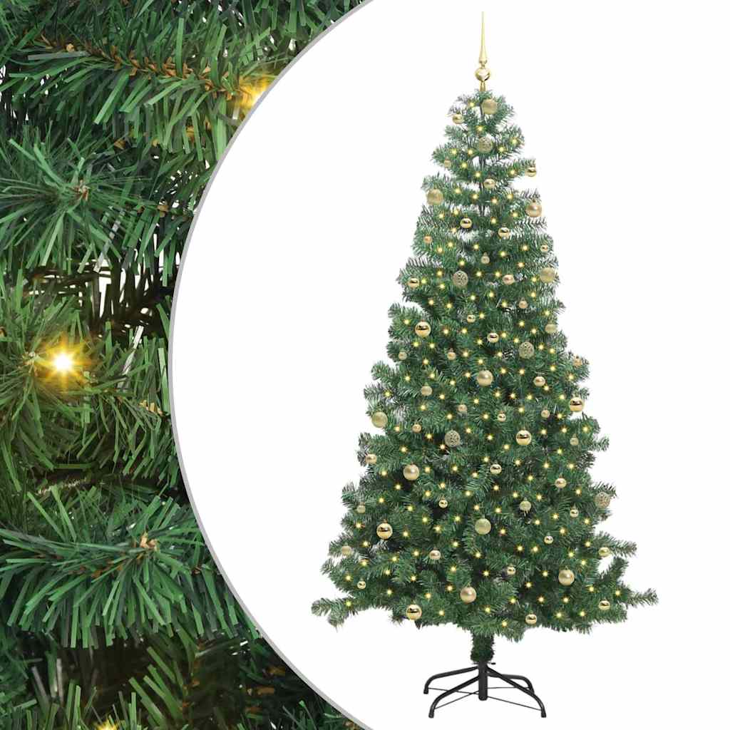 Christmas Tree with LED Light Green 240 cm PVC and Steel