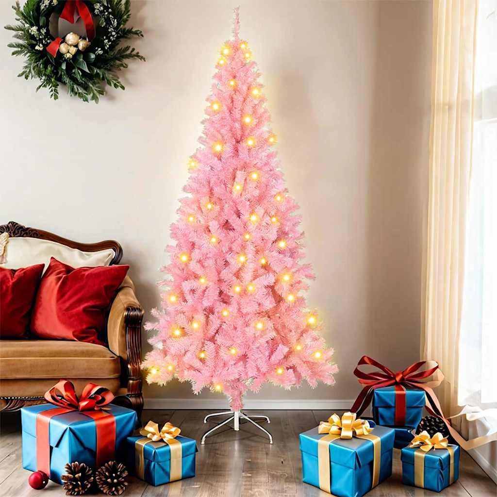 Christmas Tree with LED Light Pink 180 cm PVC and Steel