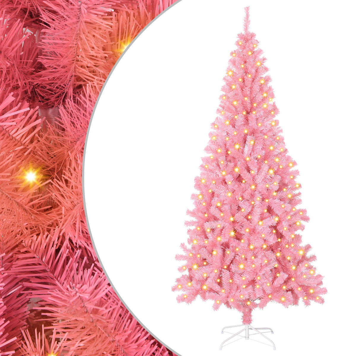 Christmas Tree with LED Light Pink 180 cm PVC and Steel