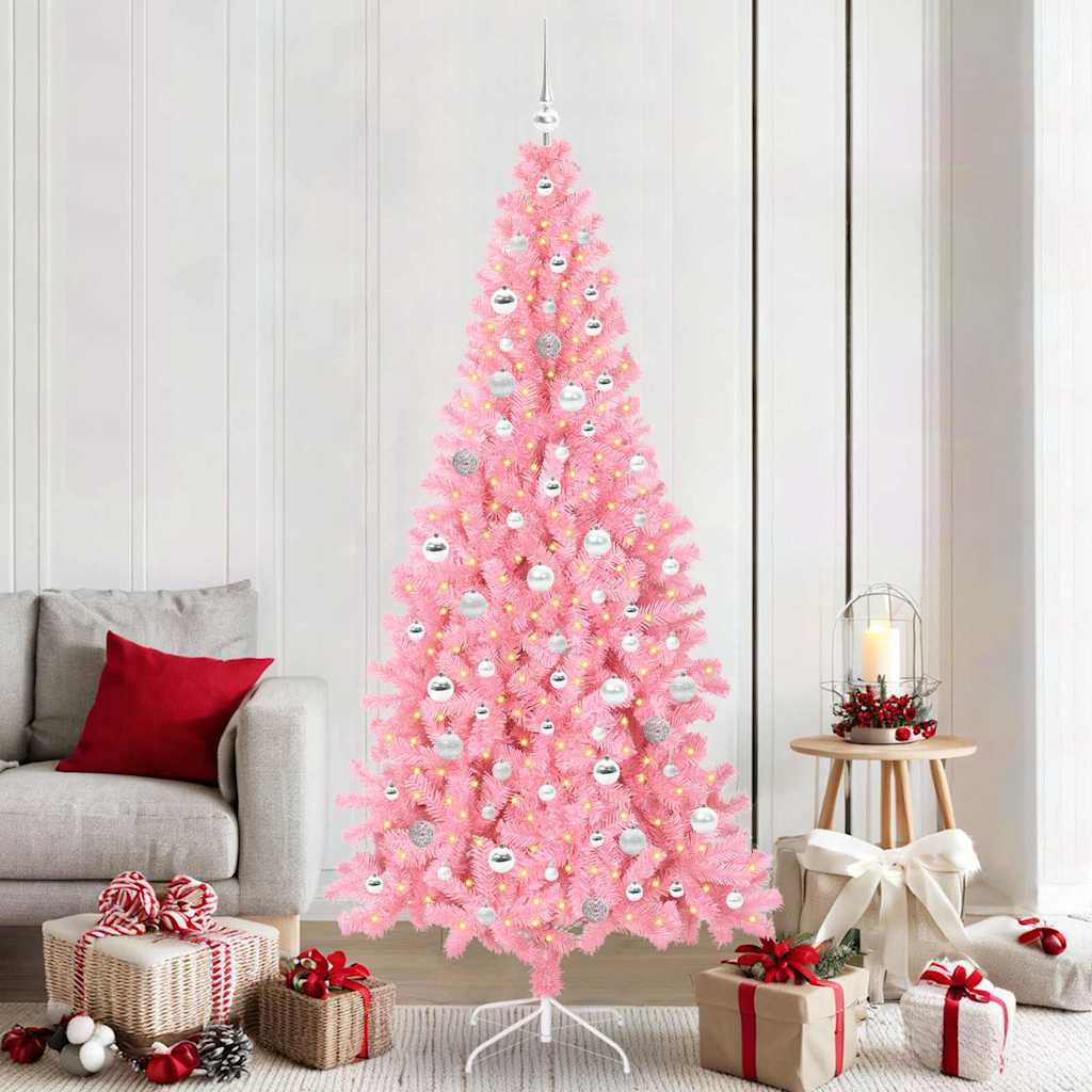 Christmas Tree with LED Light Pink 210 cm PVC and Steel