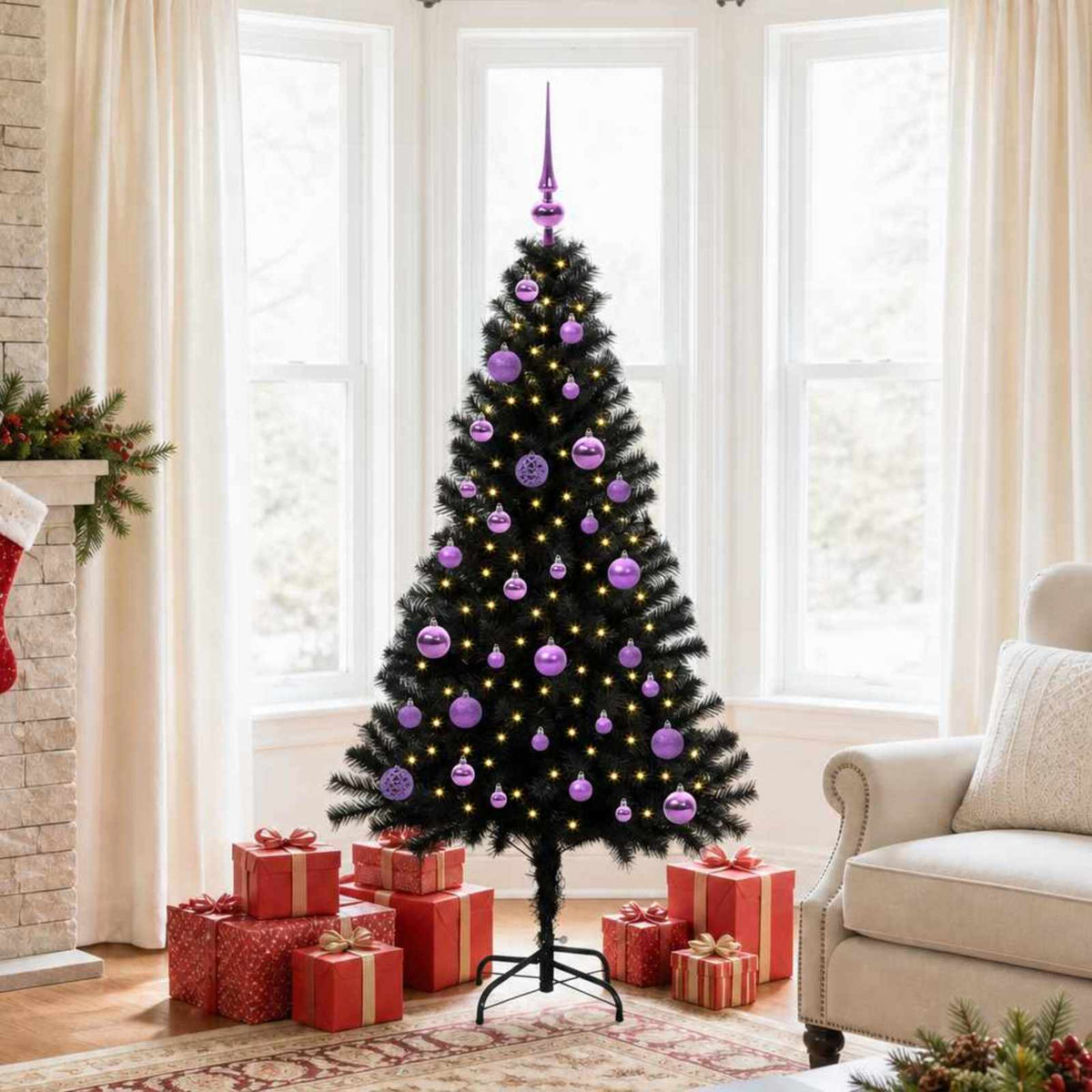 Christmas Tree with LED Light Black 150 cm PVC and Steel
