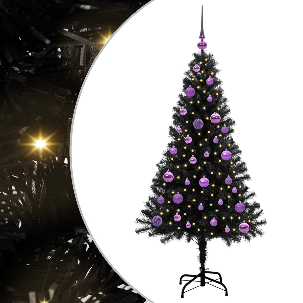 Christmas Tree with LED Light Black 150 cm PVC and Steel