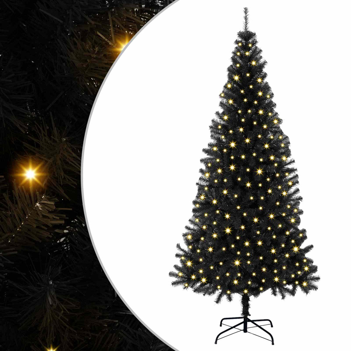 Christmas Tree with LED Light Black 180 cm PVC and Steel