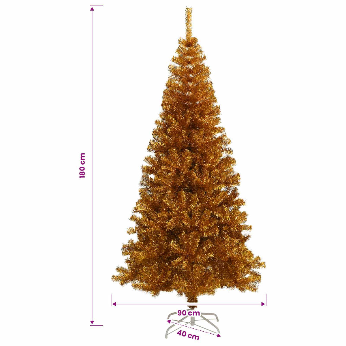 Christmas Tree with LED Light Gold 180 cm PET and Steel