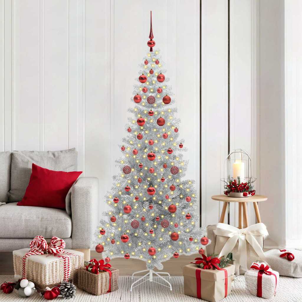 Christmas Tree with LED Light Silver 180 cm PET and Steel