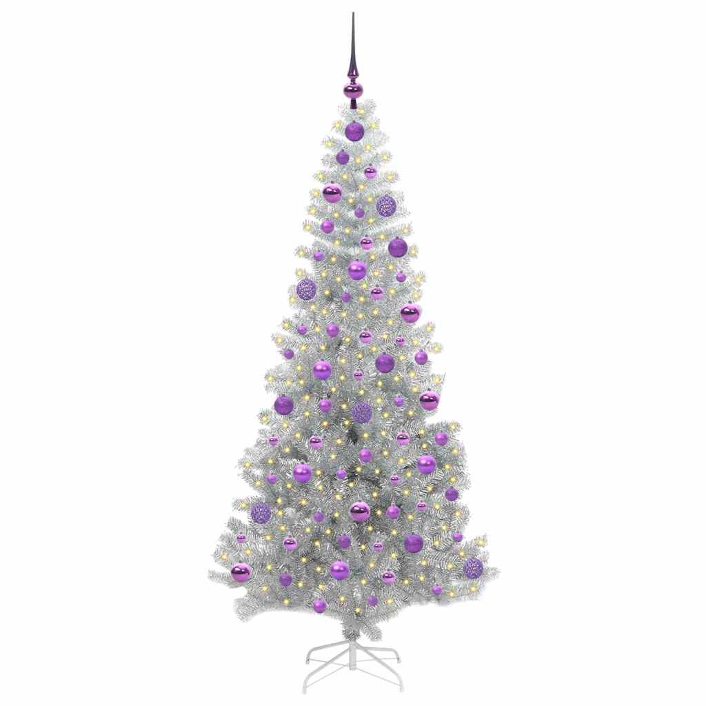 Christmas Tree with LED Light Silver 180 cm PET and Steel